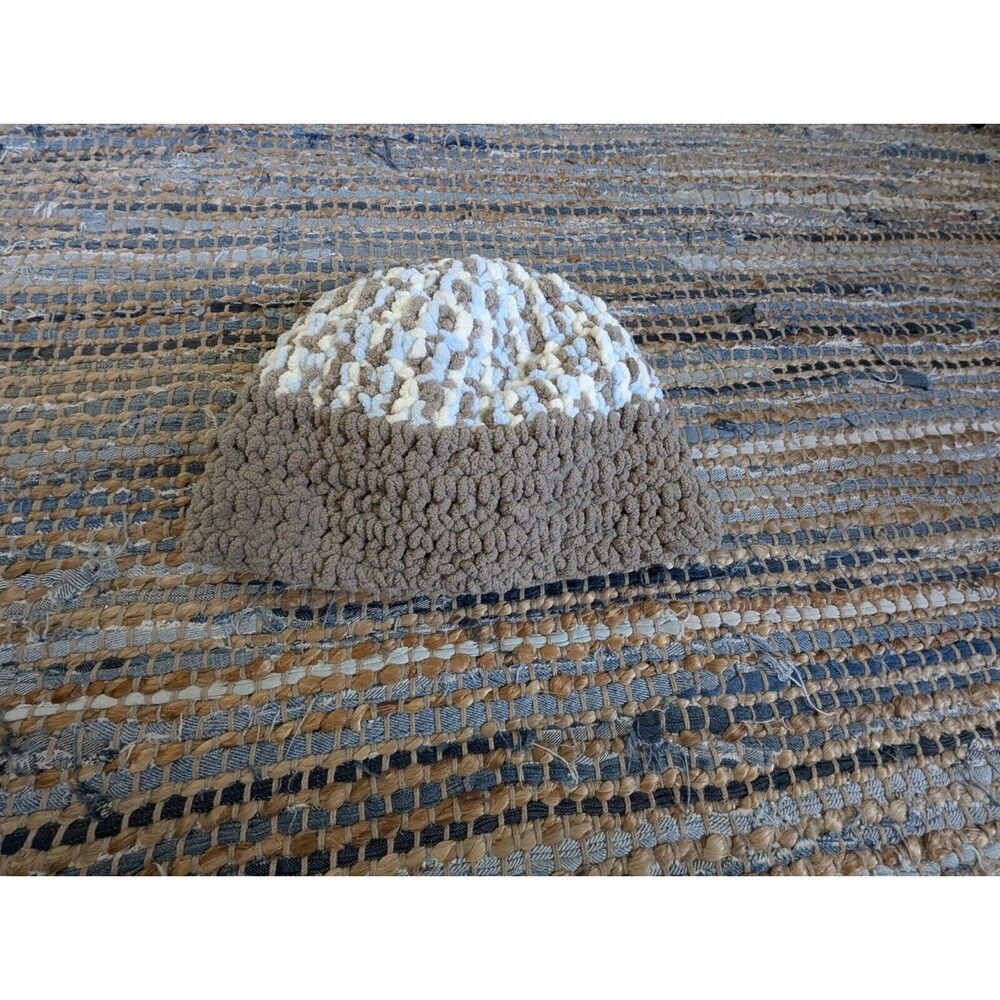 Crochet Handmade Hat/Beanie Brown Taupe Cream Blue Extra Large Warm Cozy Comfy S
